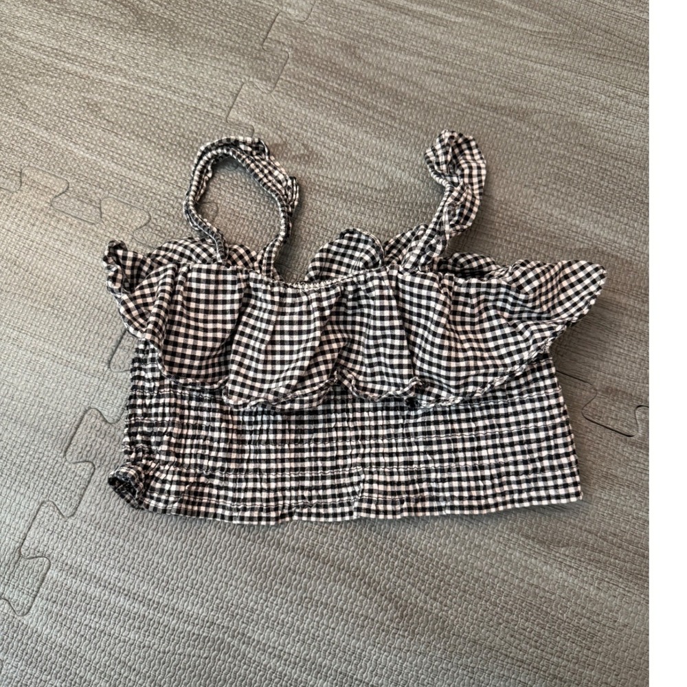 Zara Kids Girls Black White Gingham Smocked Ruffle Crop Top Size 6